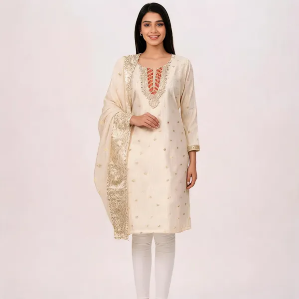White_Pure_Silk_Embroidered_Unstitched_Kurta_And_Churidar_Material_For_Women