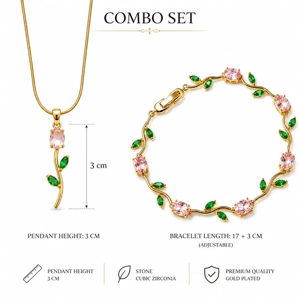 Multicolor_Stainless_Steel_Gold_Plated_18_Carat_Pendant_Bracelet_Set_For_Women