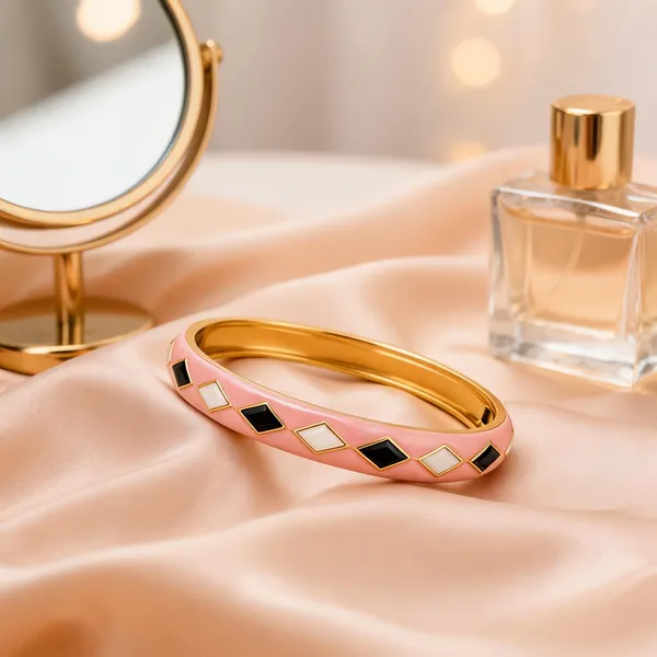 Pink_Stainless_Steel_Gold_Plated_18_Carat_Bangle_Bracelet_For_Women