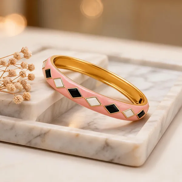 Pink_Stainless_Steel_Gold_Plated_18_Carat_Bangle_Bracelet_For_Women