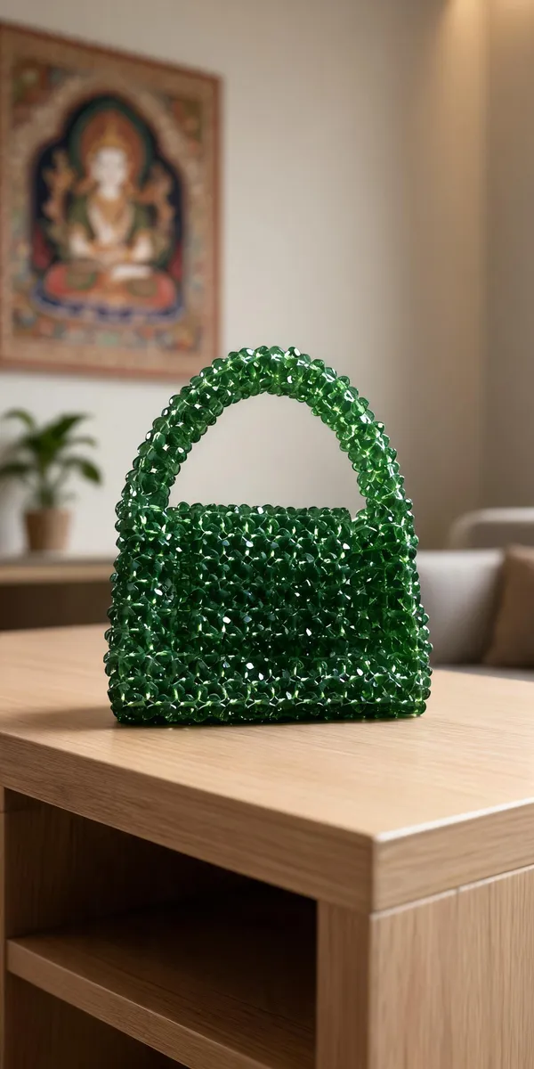 Green_Handmade_Beads_Mini_Handbag_For_Women