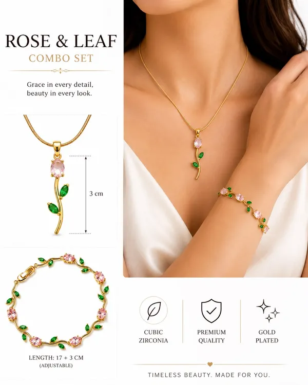 Multicolor_Stainless_Steel_Gold_Plated_18_Carat_Pendant_Bracelet_Set_For_Women