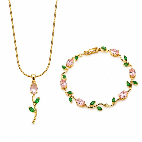 Multicolor_Stainless_Steel_Gold_Plated_18_Carat_Pendant_Bracelet_Set_For_Women