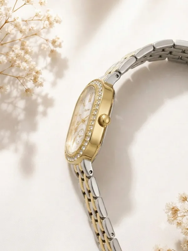 Silver_Stainless_Steel_Gold_Plated_18_Carat_Watch_For_Women