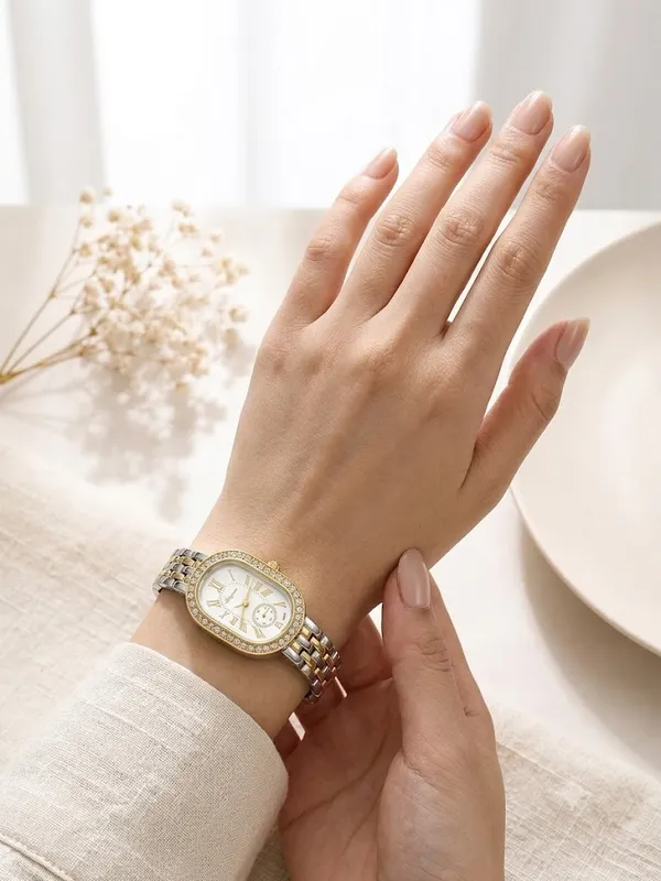 Silver_Stainless_Steel_Gold_Plated_18_Carat_Watch_For_Women