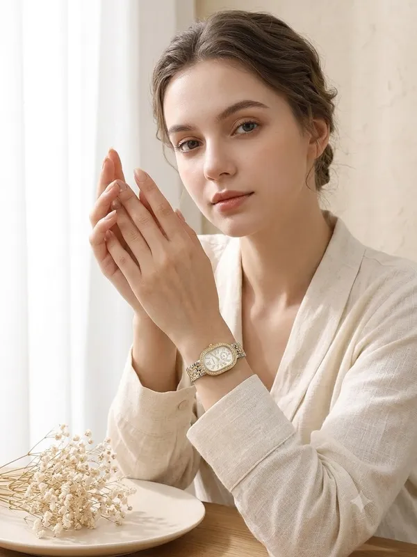 Silver_Stainless_Steel_Gold_Plated_18_Carat_Watch_For_Women