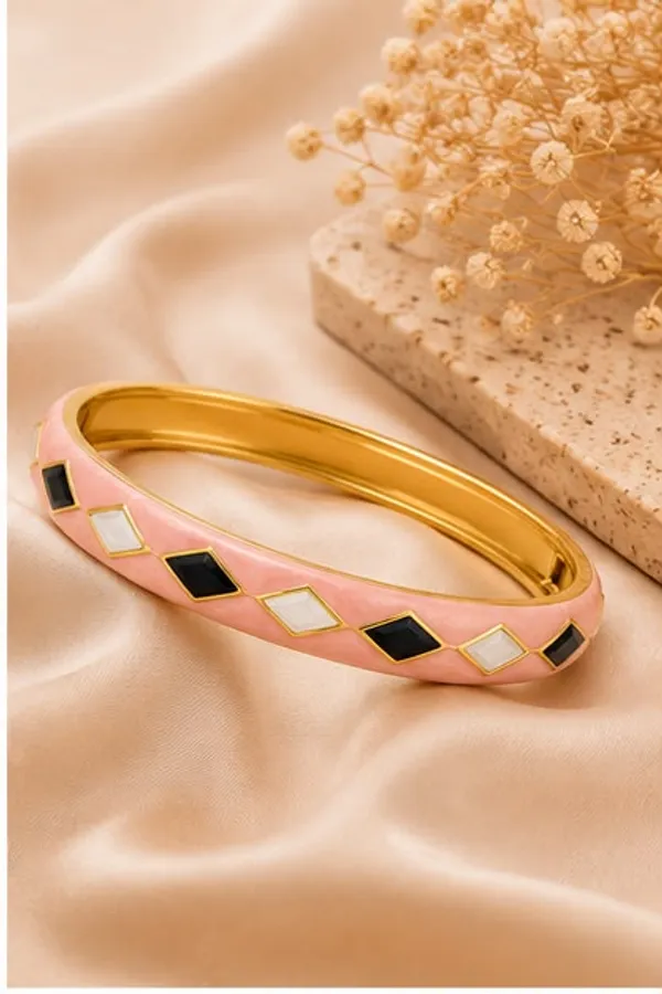 Pink_Stainless_Steel_Gold_Plated_18_Carat_Bangle_Bracelet_For_Women