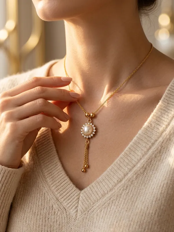 Gold_Finish_Pearl_CZ_Necklace_for_Women