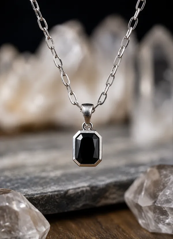 Silver_Brass_Black_Stone_Pendant_Chain_For_Women