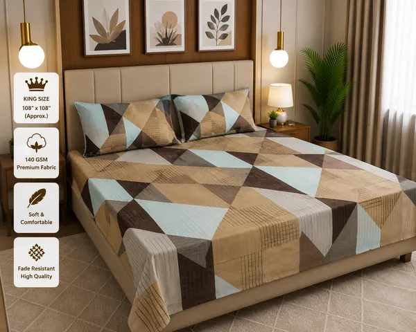 Brown_And_White_Cotton_Bedsheet_With_Pillow_Cover_For_Bedroom