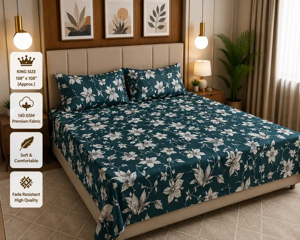 Teal_Cotton_Bedsheet_With_Pillow_Cover_For_Bedroom