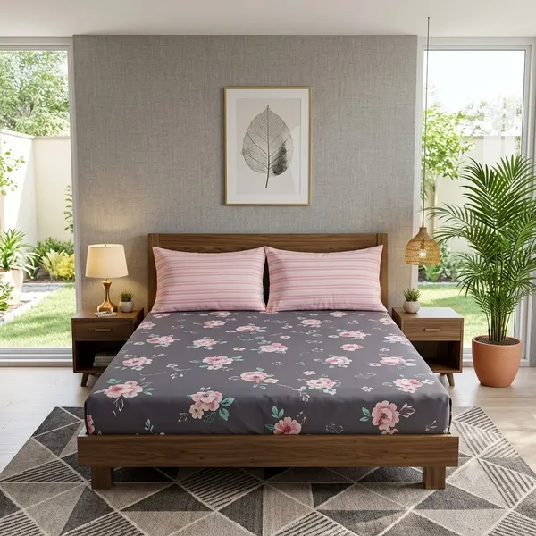 Charcoal_Brown_Cotton_Bedsheet_With_Pillow_Cover_For_Bedroom