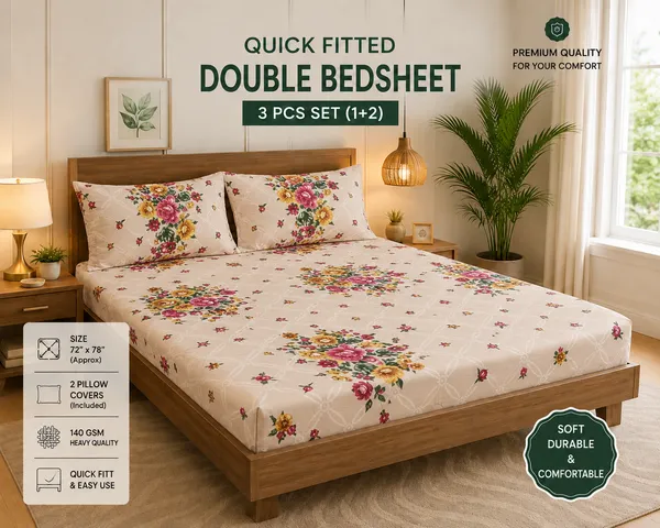 Cream_Cotton_Bedsheet_With_Pillow_Cover_For_Bedroom