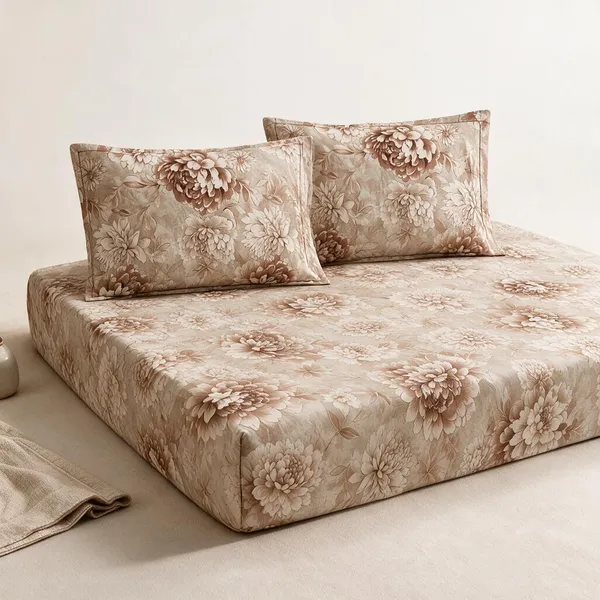 Cream_Cotton_Bedsheet_With_Pillow_Cover_For_Bedroom