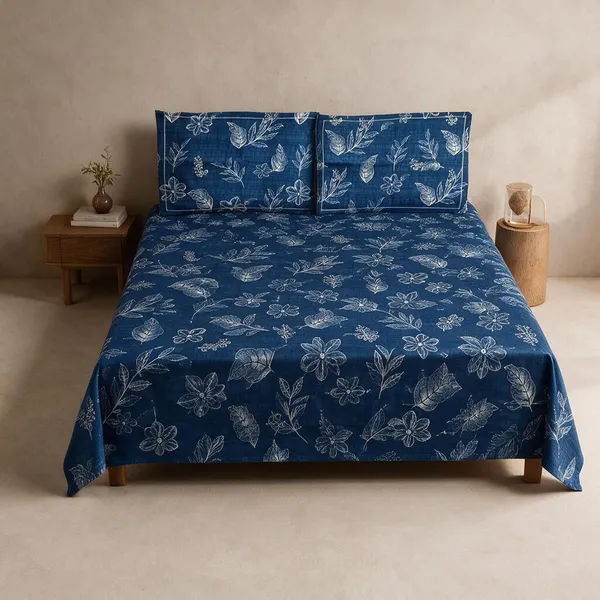 Blue_Cotton_Bedsheet_With_Pillow_Cover_For_Bedroom