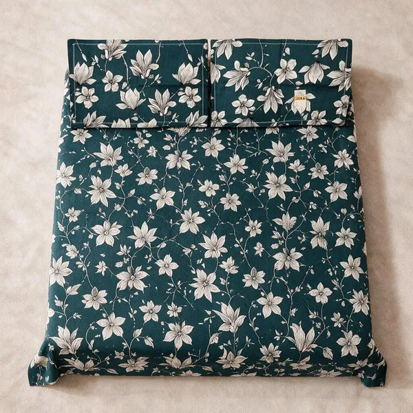 Teal_Cotton_Bedsheet_With_Pillow_Cover_For_Bedroom