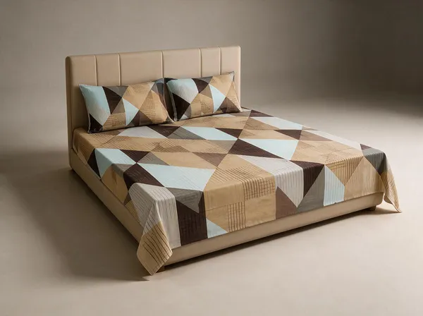Brown_And_White_Cotton_Bedsheet_With_Pillow_Cover_For_Bedroom