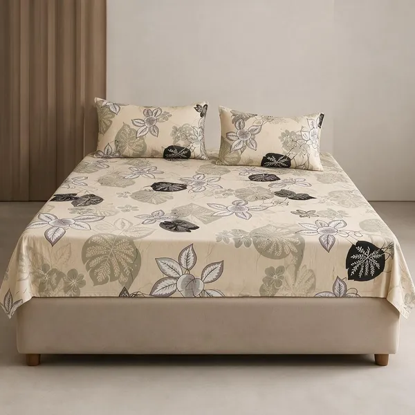 Cream_Cotton_Bedsheet_With_Pillow_Cover_For_Bedroom