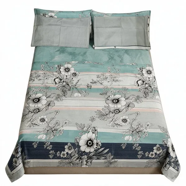 Green_And_Blue_Cotton_Bedsheet_With_Pillow_Cover_For_Bedroom