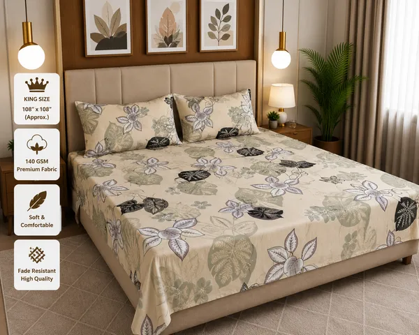 Cream_Cotton_Bedsheet_With_Pillow_Cover_For_Bedroom