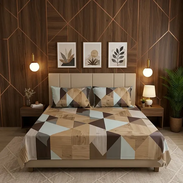 Brown_And_White_Cotton_Bedsheet_With_Pillow_Cover_For_Bedroom
