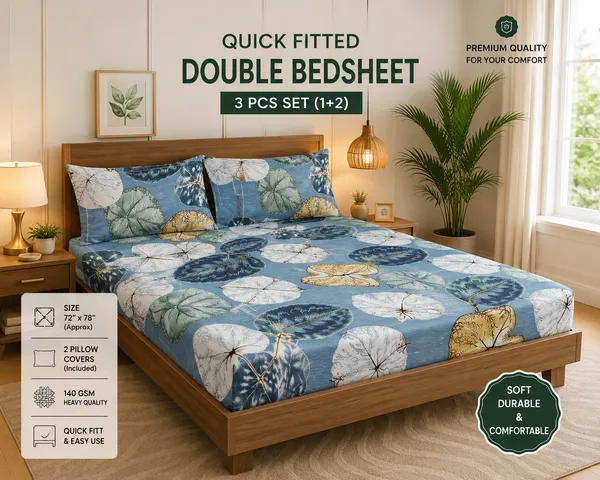 Blue_And_White_Cotton_Bedsheet_With_Pillow_Cover_For_Bedroom