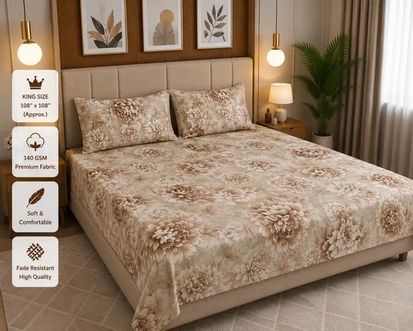 Cream_Cotton_Bedsheet_With_Pillow_Cover_For_Bedroom