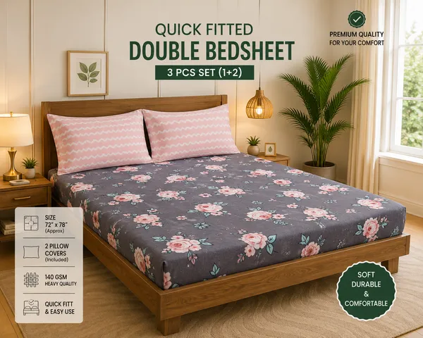 Charcoal_Brown_Cotton_Bedsheet_With_Pillow_Cover_For_Bedroom
