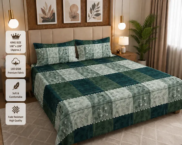 Green_Cotton_Bedsheet_With_Pillow_Cover_For_Bedroom