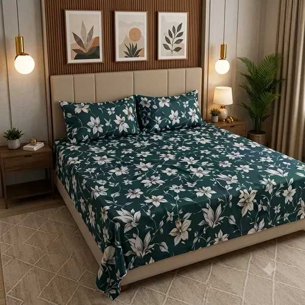 Teal_Cotton_Bedsheet_With_Pillow_Cover_For_Bedroom