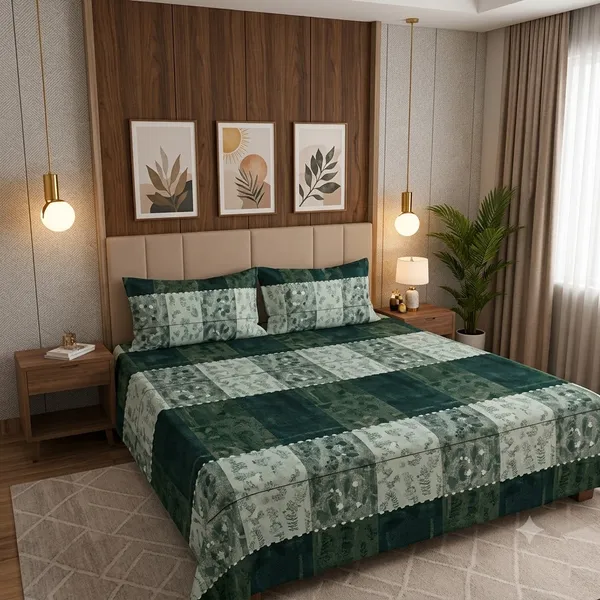 Green_Cotton_Bedsheet_With_Pillow_Cover_For_Bedroom