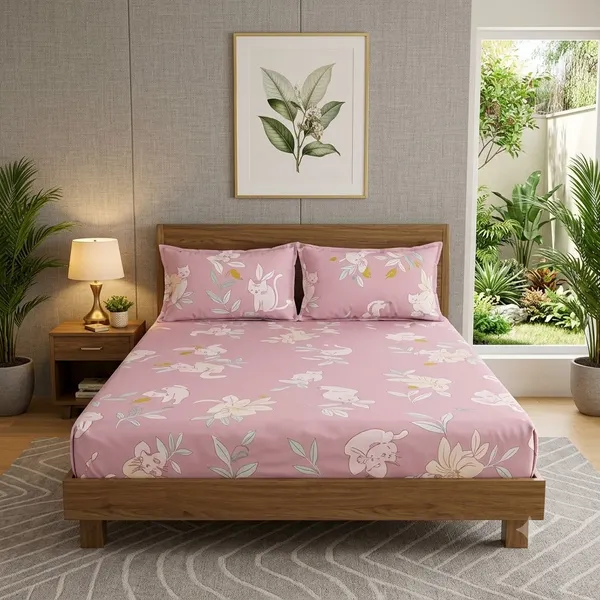 Pink_Cotton_Bedsheet_With_Pillow_Cover_For_Bedroom