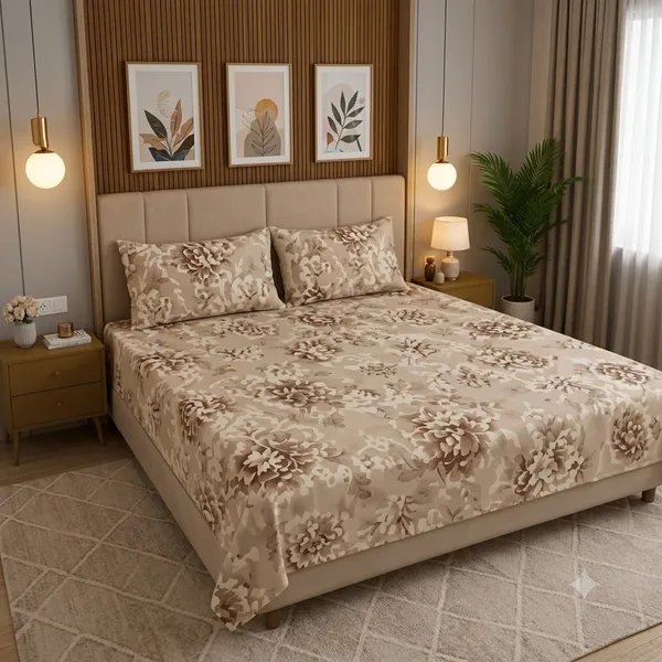 Cream_Cotton_Bedsheet_With_Pillow_Cover_For_Bedroom