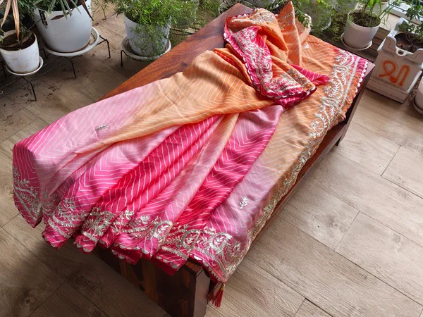 Pink_Orange_Lehriya_GotaWork_Ho_Silk_Saree