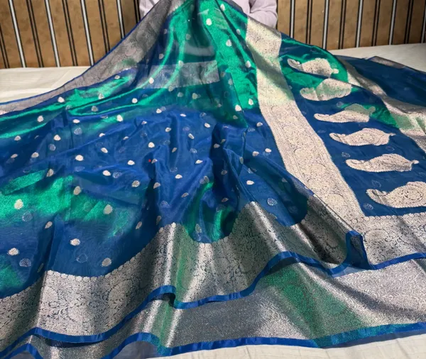 Peacock_Blue_Soft_Tissue_Banarasi_Silk_For_Women