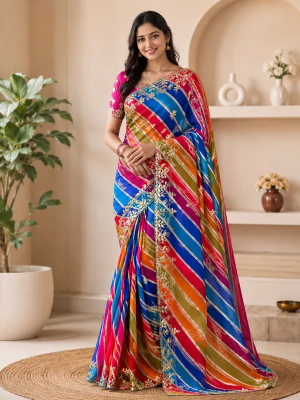 Multicolour_Blue_HO_Silk_Lehriya