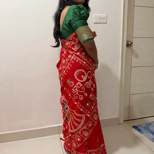 Red_Dola_Silk_Pearl_Work_Karvachauth_Saree