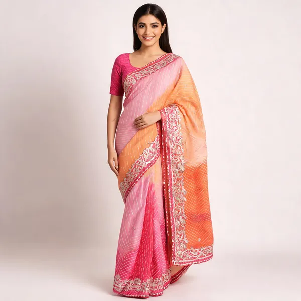 Pink_Orange_Lehriya_GotaWork_Ho_Silk_Saree