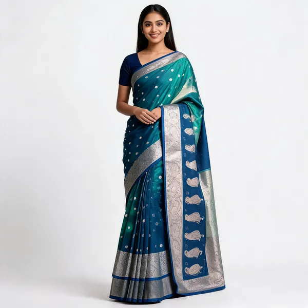 Peacock_Blue_Soft_Tissue_Banarasi_Silk_For_Women