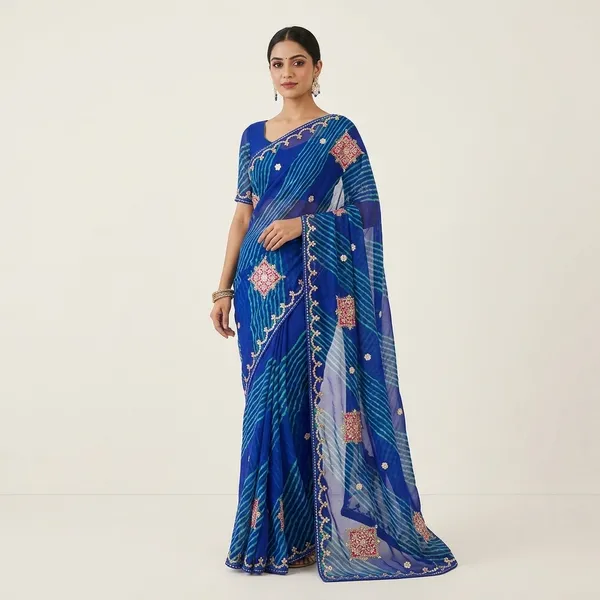 Blue_Lehriya_Gotta_Border_Georgette_Saree