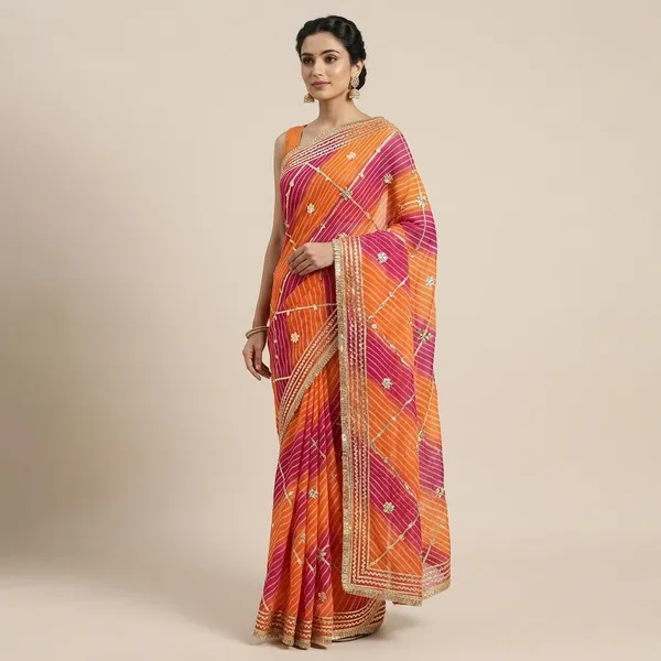 Orange_Shades_Gott_Jaal_Kiran_Lace_border_Saree