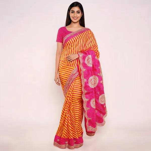 Yellow_And_Pink_HO_Silk_Gotta_Border_Saree