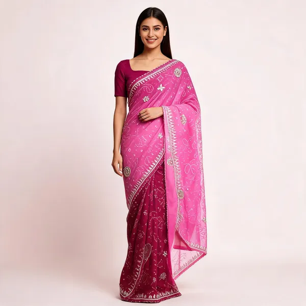 Pink_Maroon_Chunri_Print_Georgette_Saree