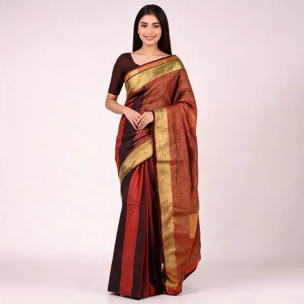Red_and_Golden__Linen_Stripes_Saree