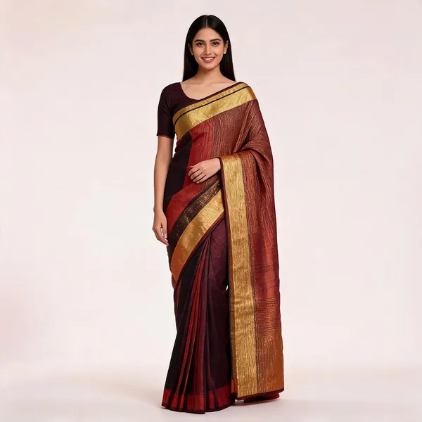 Red_and_Golden__Linen_Stripes_Saree