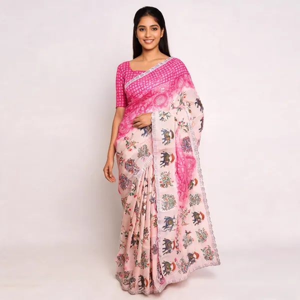 White_Rani_Pink_Satin_Silk_Saree