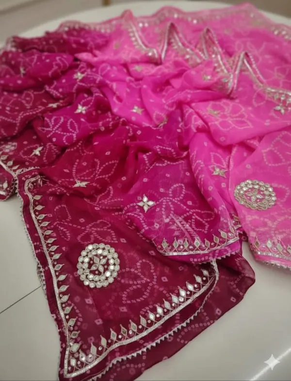 Pink_Maroon_Chunri_Print_Georgette_Saree