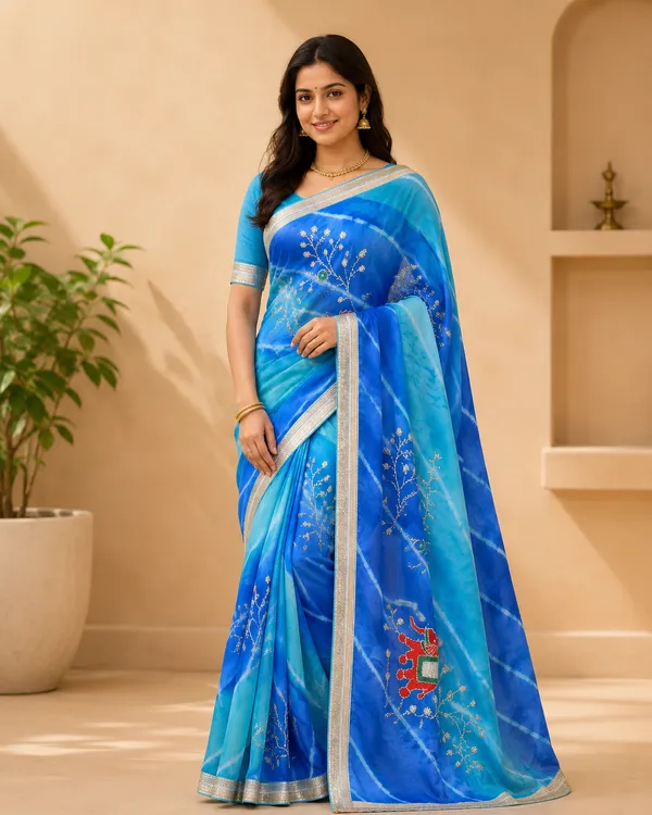 Blue_Yellow_Chiffon_Lehriya_Saree
