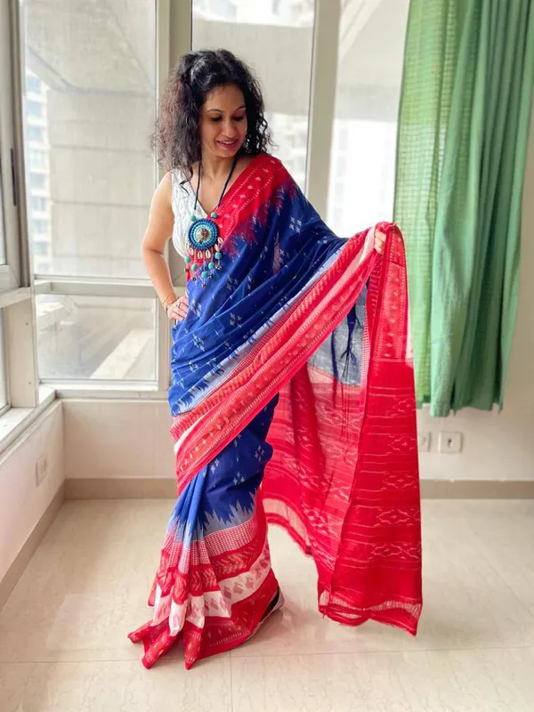 Blue_Plain_Linen_Saree_For_Women