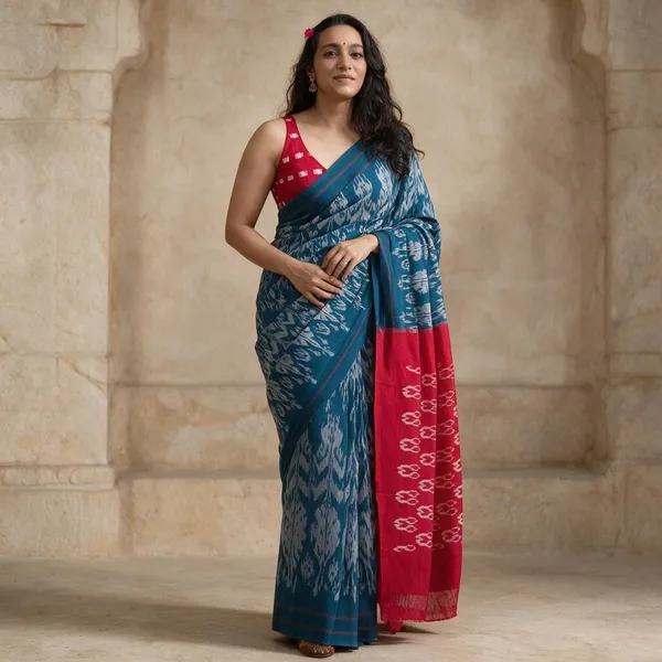 Blue_And_Pink_Plain_Linen_Saree_For_Women